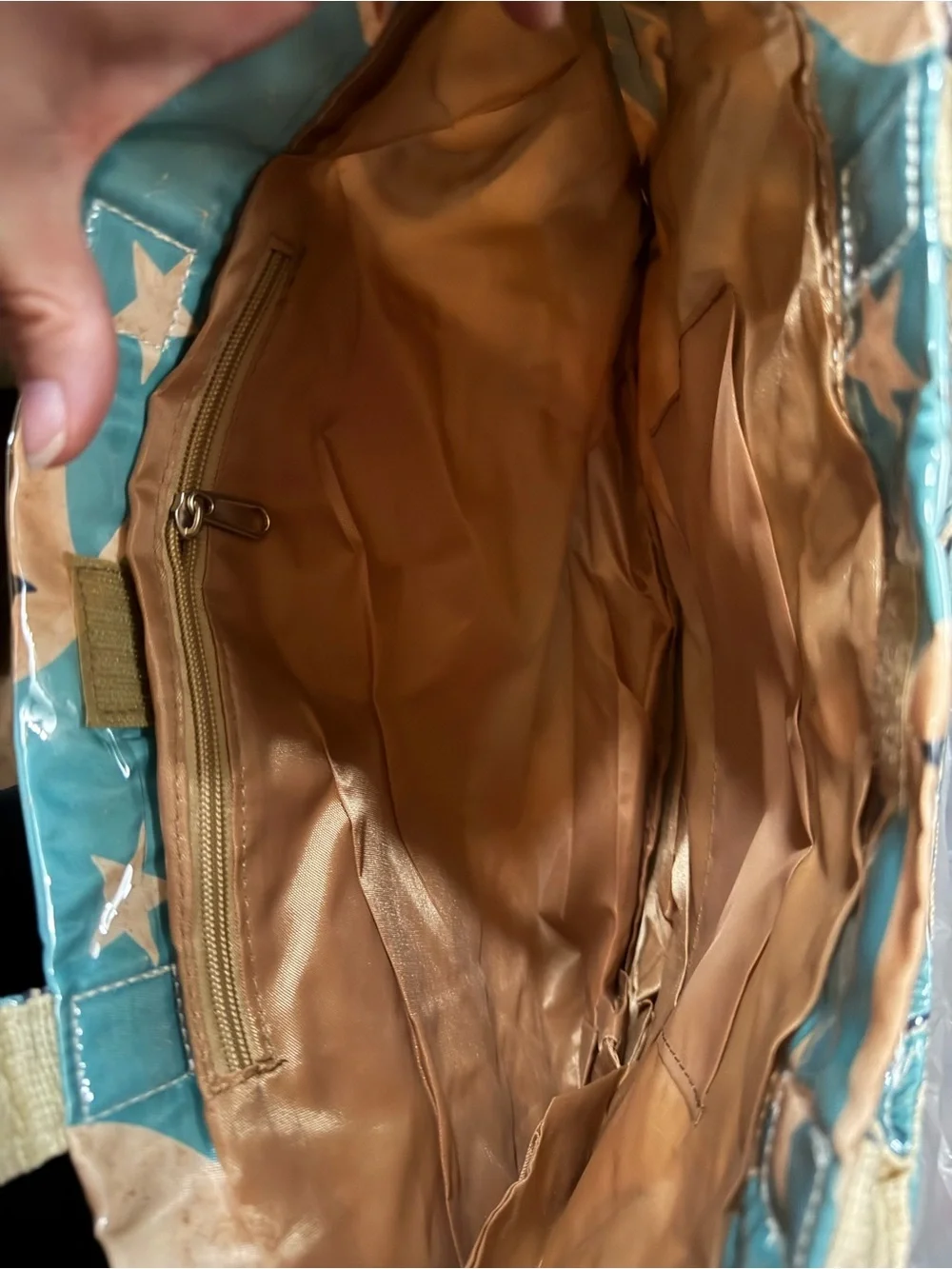 Western Boot Tote Bag in Teal and Tan - Unbranded
